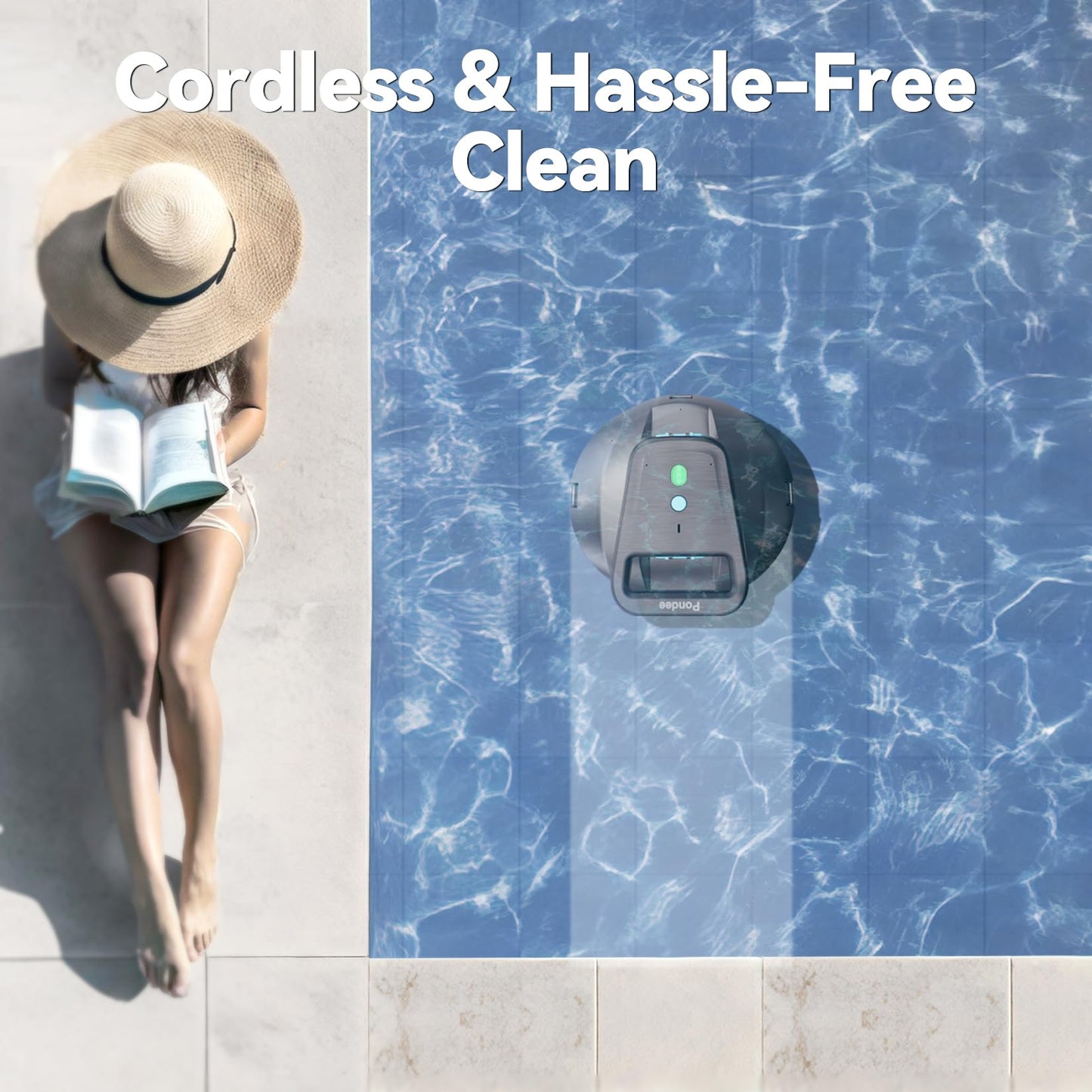 Pondee X1 Robotic Pool Vacuum, Cordless Pool Cleaner with 120 Mins Runtime, Auto-Parking, 2.5h Fast Charging, Ideal for Above Ground Pool and Flat-Bottom Inground Pools up to 850 sq.ft