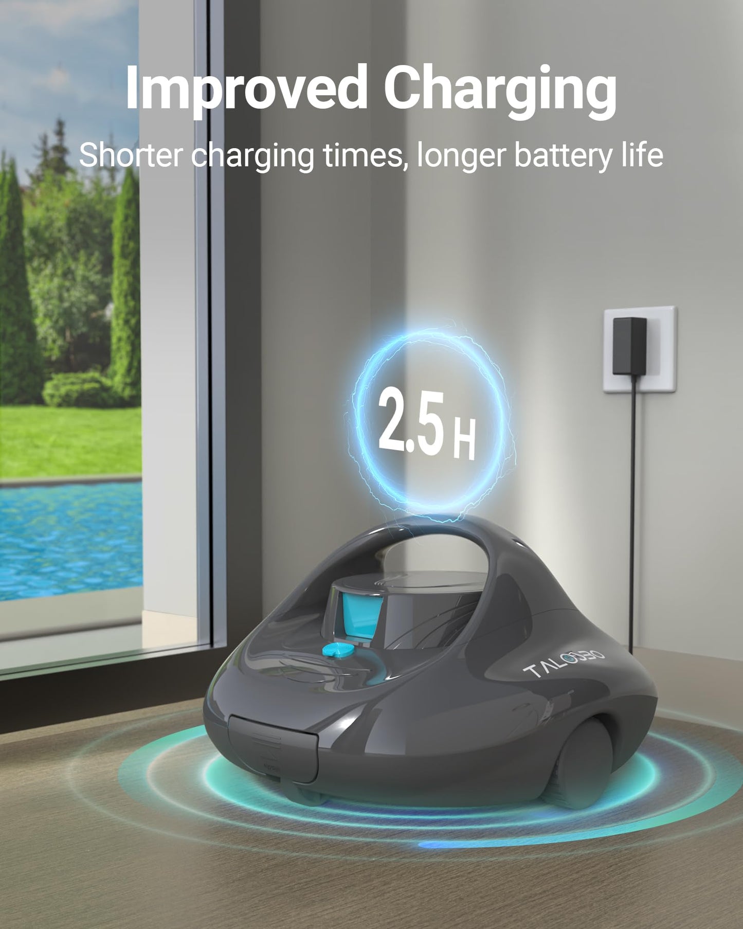 (2025 Upgraded) TALOSBO Pleco Se Cordless Pool Vacuum Up to 130 Mins Runtime, Robotic Pool Cleaner with 2.5H Fast Charge, Ideal for Flat Above Ground and Inground Pools up to 861 Sq. Ft.