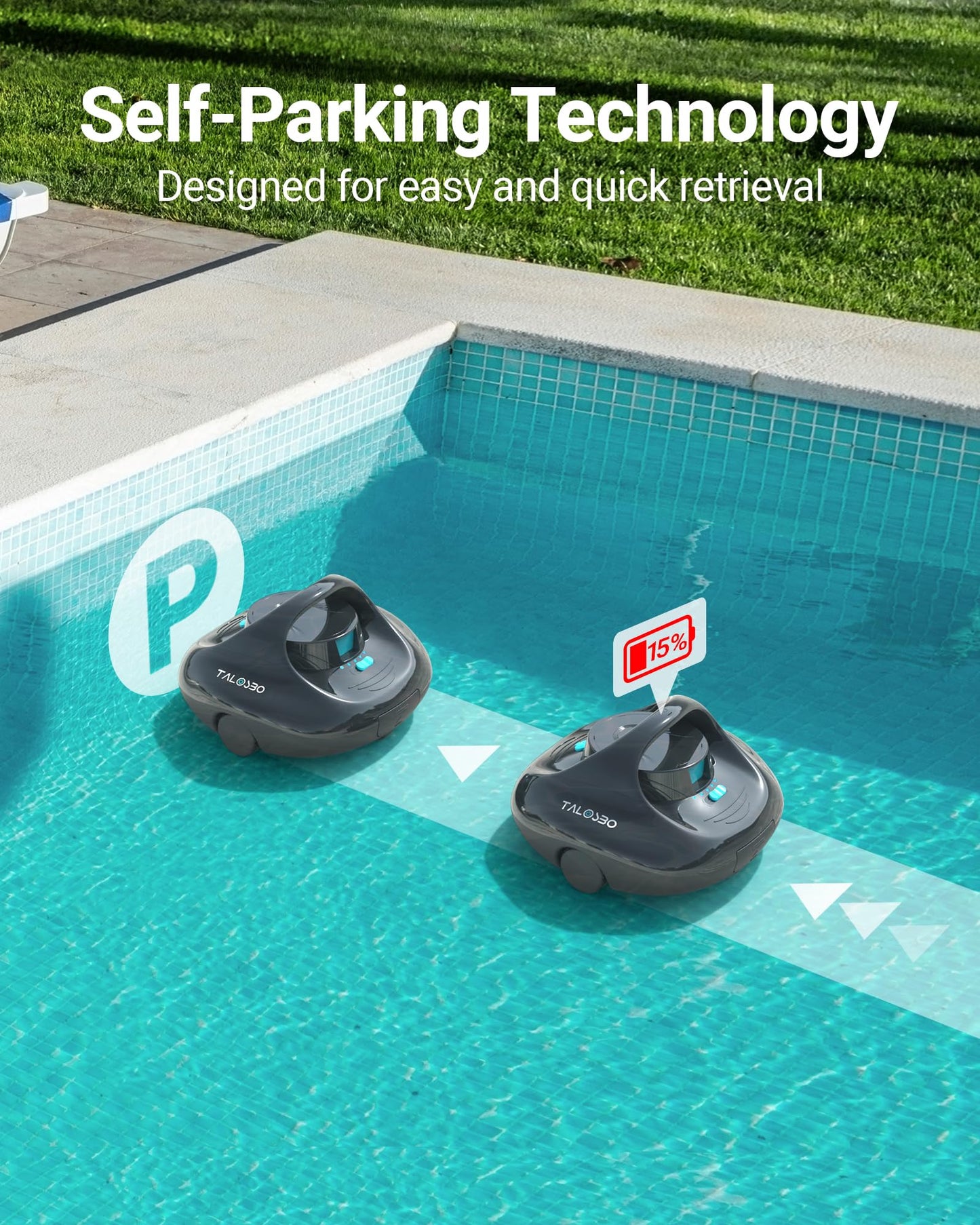 (2025 Upgraded) TALOSBO Pleco Se Cordless Pool Vacuum Up to 130 Mins Runtime, Robotic Pool Cleaner with 2.5H Fast Charge, Ideal for Flat Above Ground and Inground Pools up to 861 Sq. Ft.