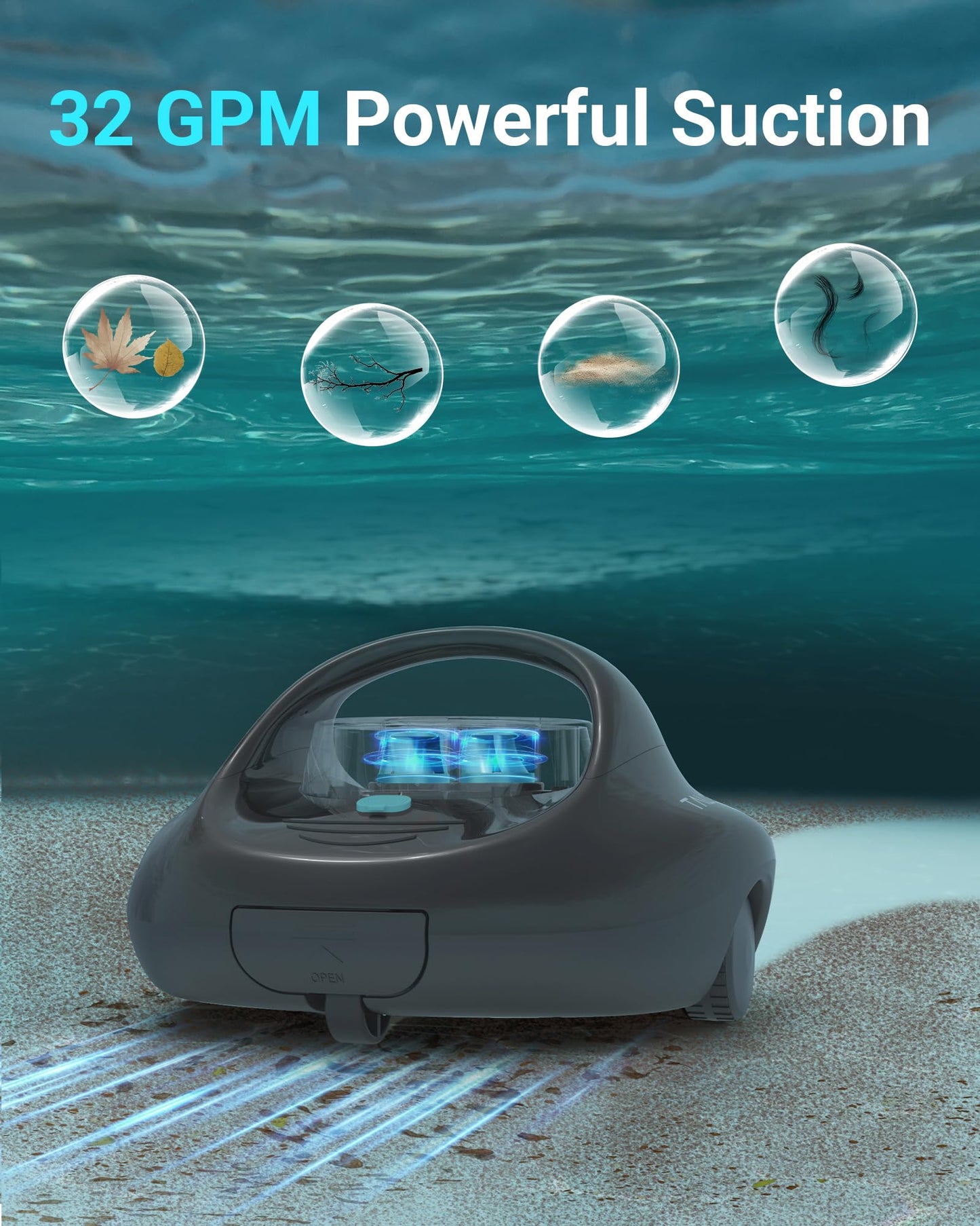 (2025 Upgraded) TALOSBO Pleco Se Cordless Pool Vacuum Up to 130 Mins Runtime, Robotic Pool Cleaner with 2.5H Fast Charge, Ideal for Flat Above Ground and Inground Pools up to 861 Sq. Ft.